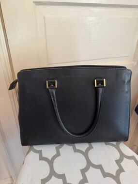 Black Structured Satchel with Gold Accents